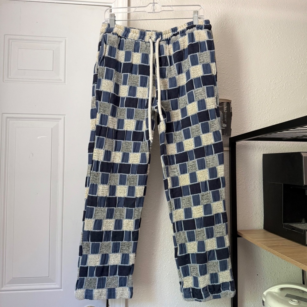 Men's Navy and Cream Checkered Lounge Pants